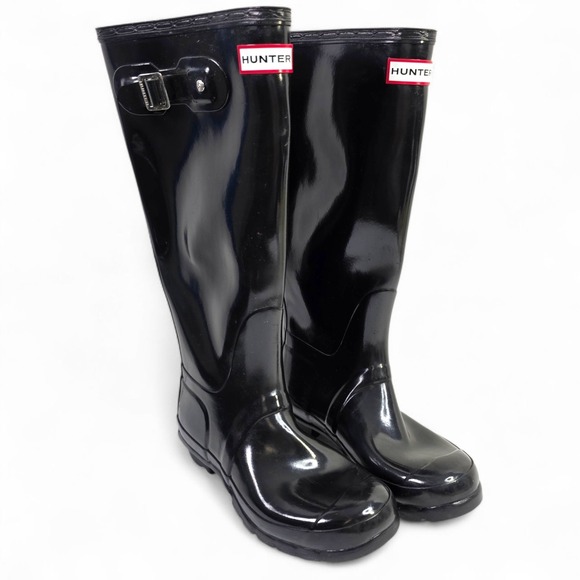 Hunter Original Gloss Black Rain Boots Tall Wellingtons Women's US 6 - Picture 1 of 12